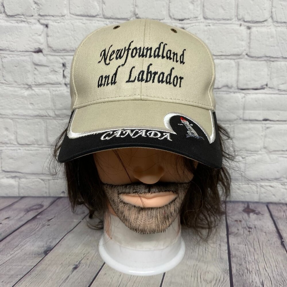 Canada Hat Cap Newfoundland And Labrador Strap Back Brown Black Light Tower